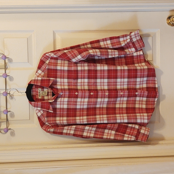 Flannel Button Down Top Red Plaid Eddie Bauer (Medium) Women's - Picture 2 of 11